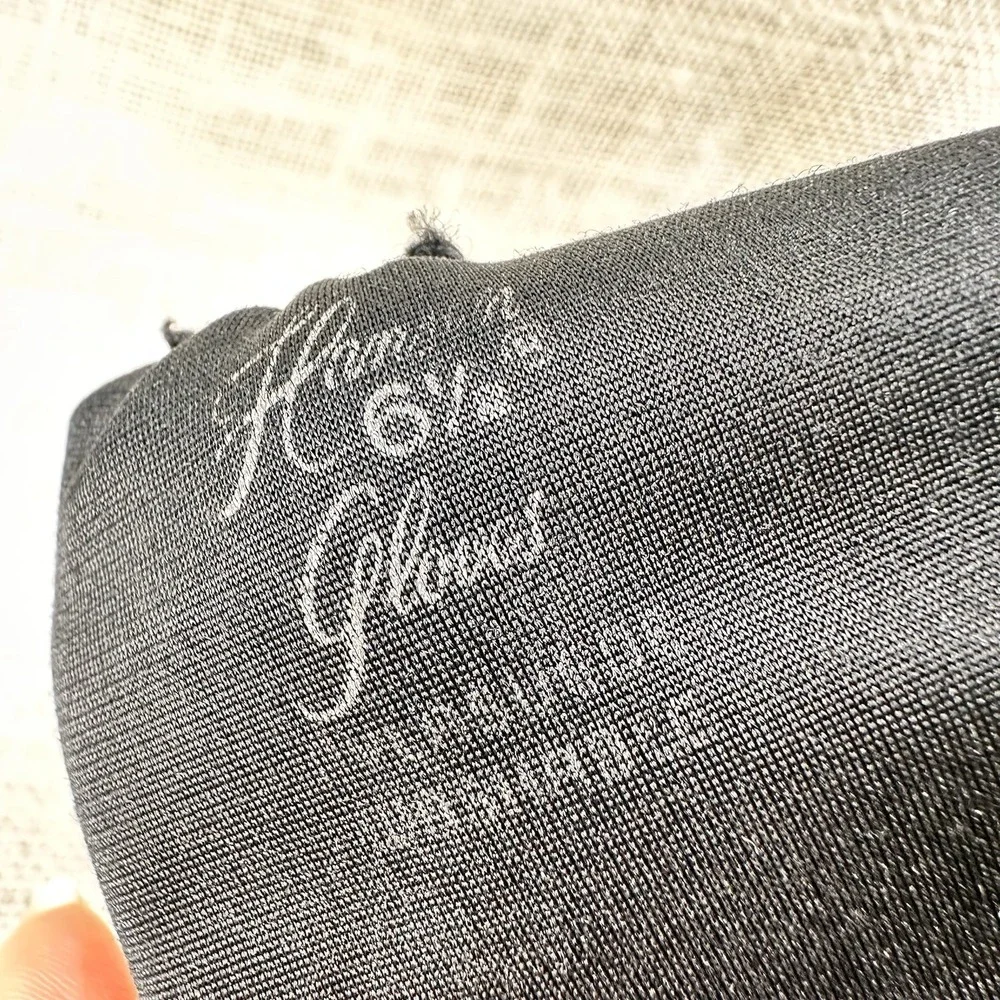 Hansen Black Nylasuede Gloves‎ Lace Inset Size 6.5 Mid Century Vintage
